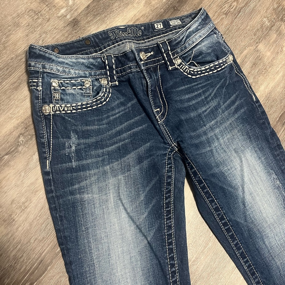 Miss Me Women's Dark Blue Embroidered Pocket Jeans - Size 27